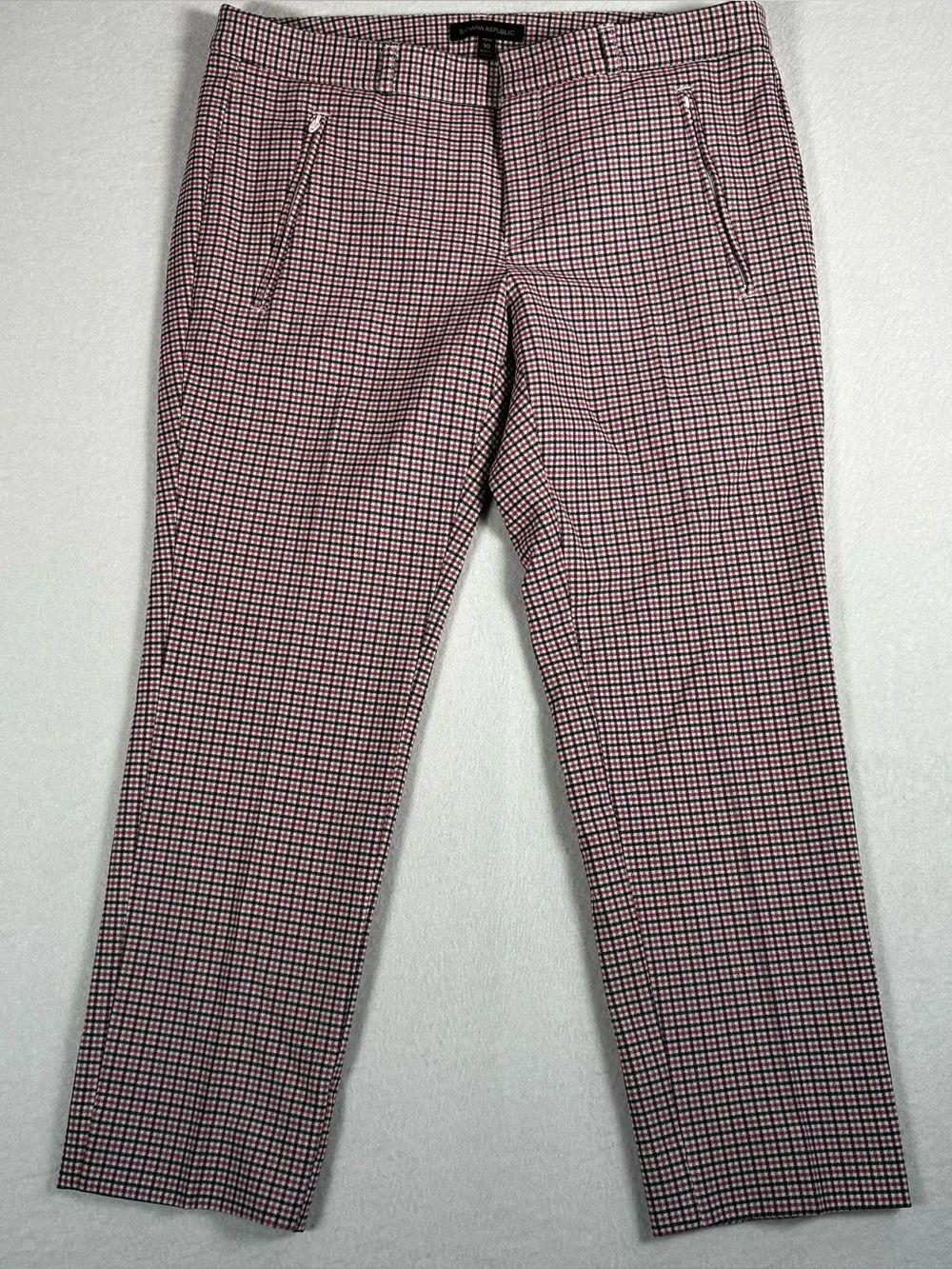 Banana Republic Sloan Dress Capris Trouser Pants in Pink Black Check size 10